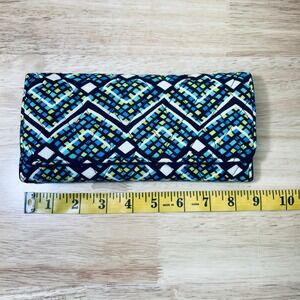 Vera Bradley Geo Medley RFID Riley Compact Quilted Cotton Wallet Blue Green